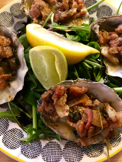 Grilled Oysters with Bacon Butter.