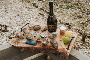 Oyster set with prosecco and knife. Oyster shucking knife. 