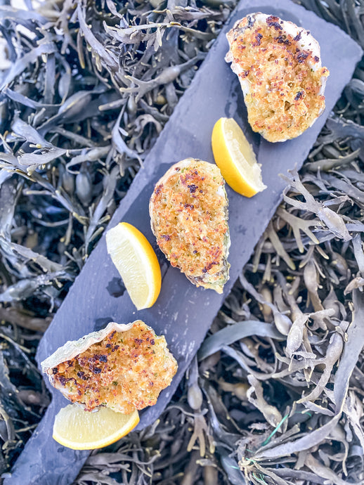 Grilled Oysters with a parmesan, chilli and lemon crumb