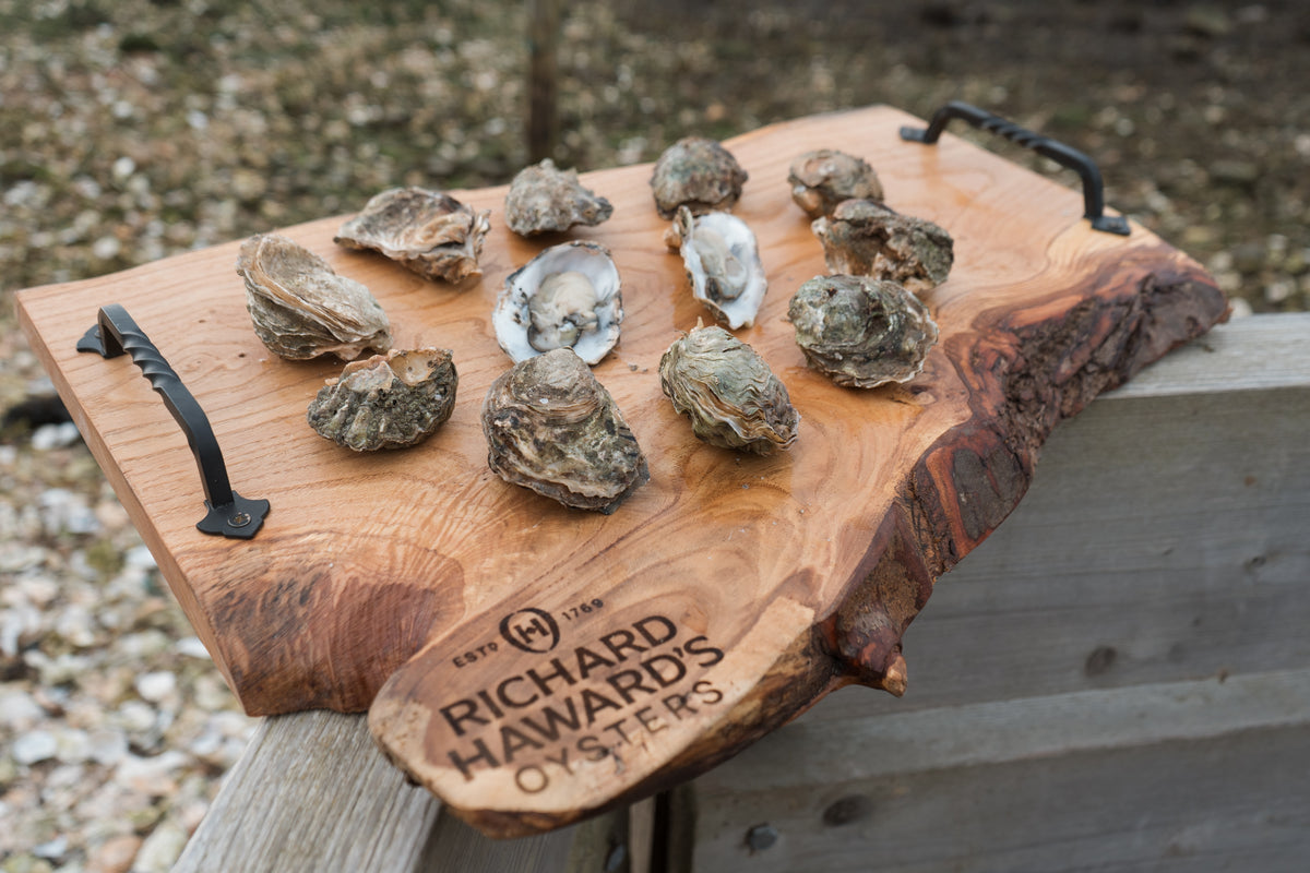 Dozen shucked oysters. Mersea Island. Family business. Essex. 