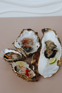 Shallot mignonette. Dressed Mersea rock oysters. 