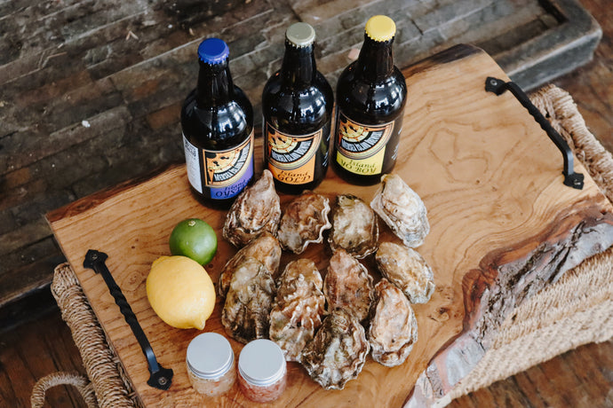 Beer set with Oysters. Oysters and Ale. Mersea Island. 