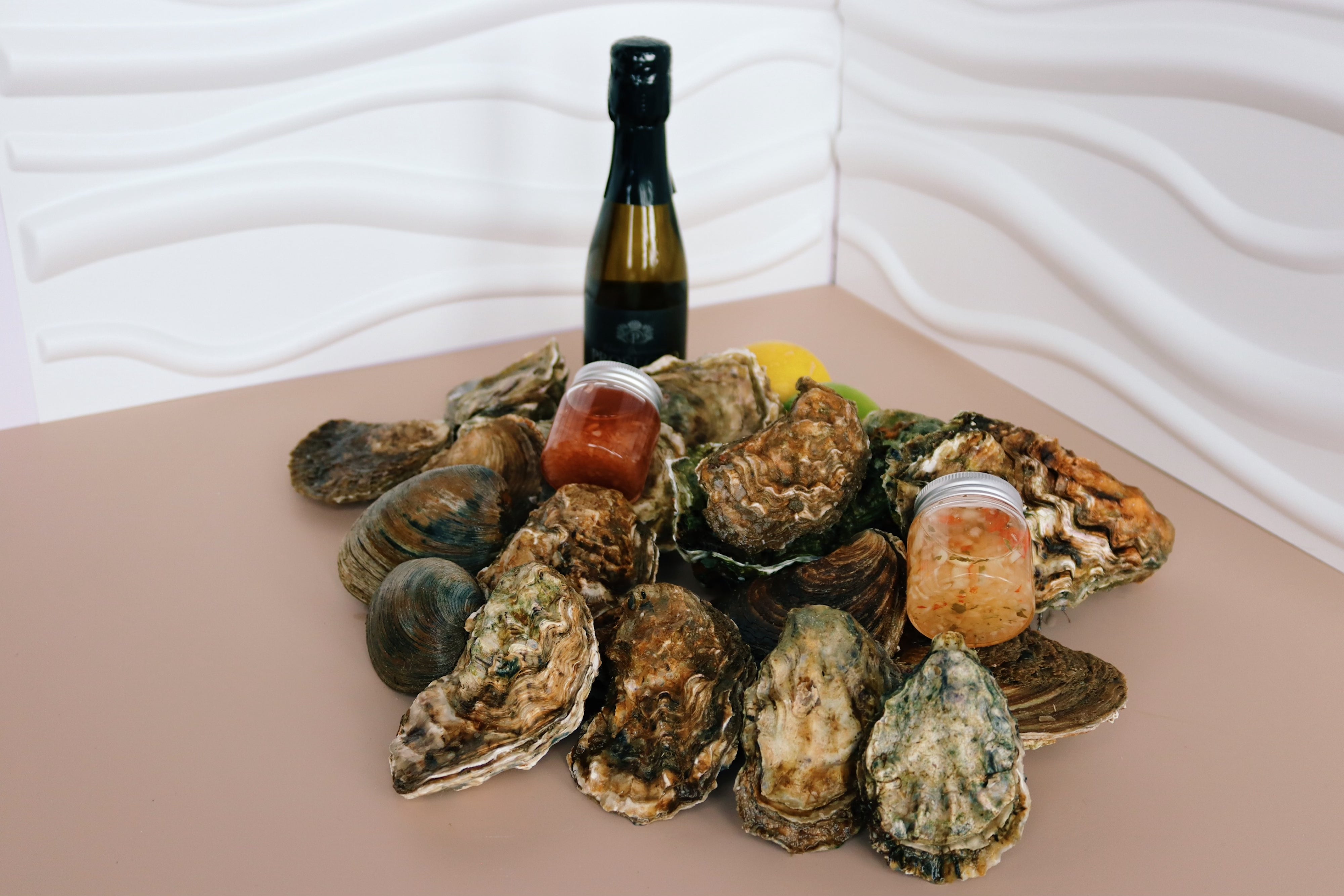 200ml bottle of prosecco with oysters from Mersea Island. 